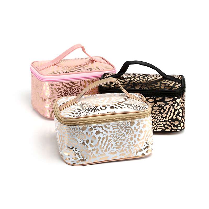 Fashion Gold Leopard Print Square Zipper Cosmetic Bag Women Travel  Large Beauty Brushes Pouches Makeup Bag Toiletry Bag